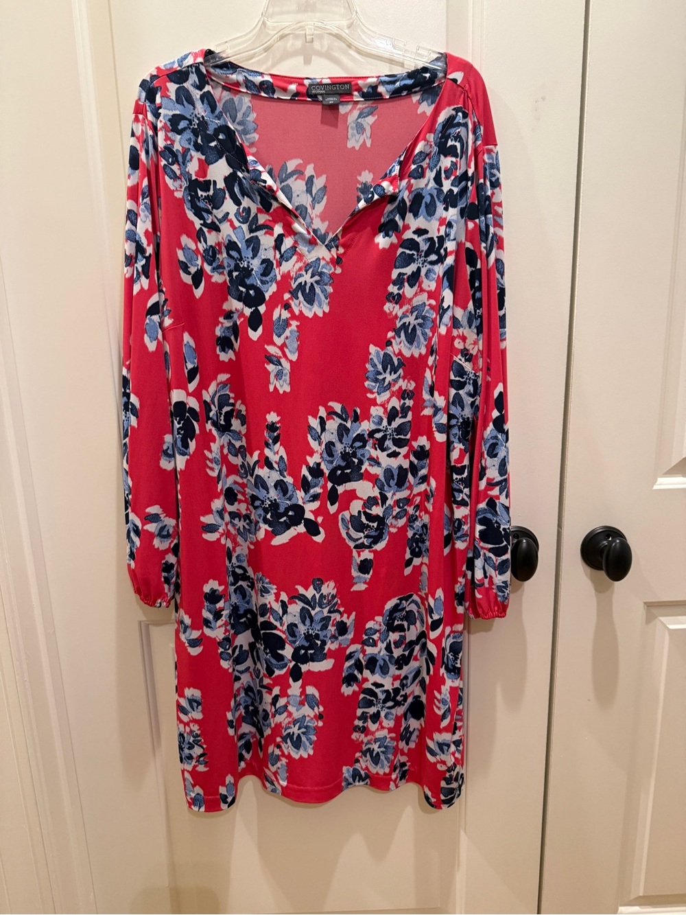 Covington Coral Pink Floral Long Sleeve V-Neck Dress